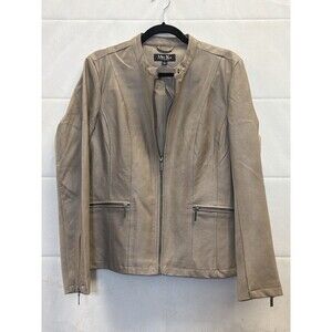 Mo-Ka SantaFe Taupe Faux Leather Moto Jacket Zip Pockets Sleeves Large